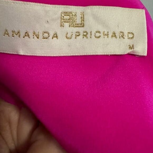 Amanda Uprichard Silk Tiered Ruffle Sleeve Fuchsia Shift Dress M - Picture 4 of 6